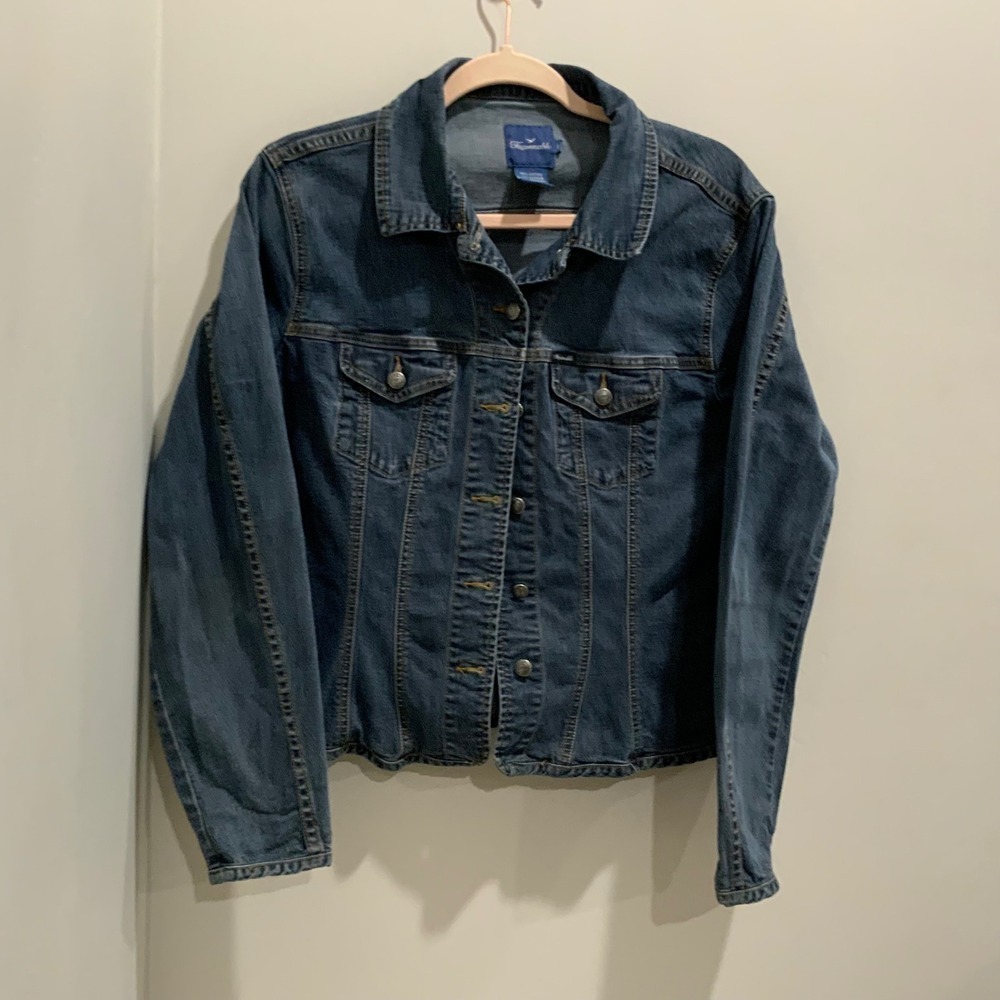 Faconnable Womens Medium Wash Stretch Denim Trucker Jacket Size L